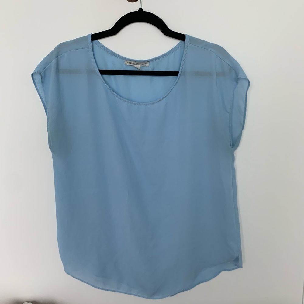 Green Envelope Blue Sheer T-shirt Blouse